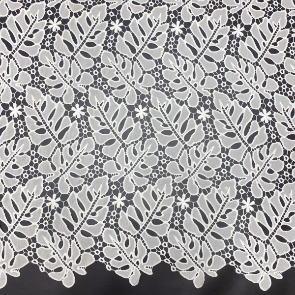 Laser Embroidered Chiffon Fabric With Floral Cutouts Full Width
