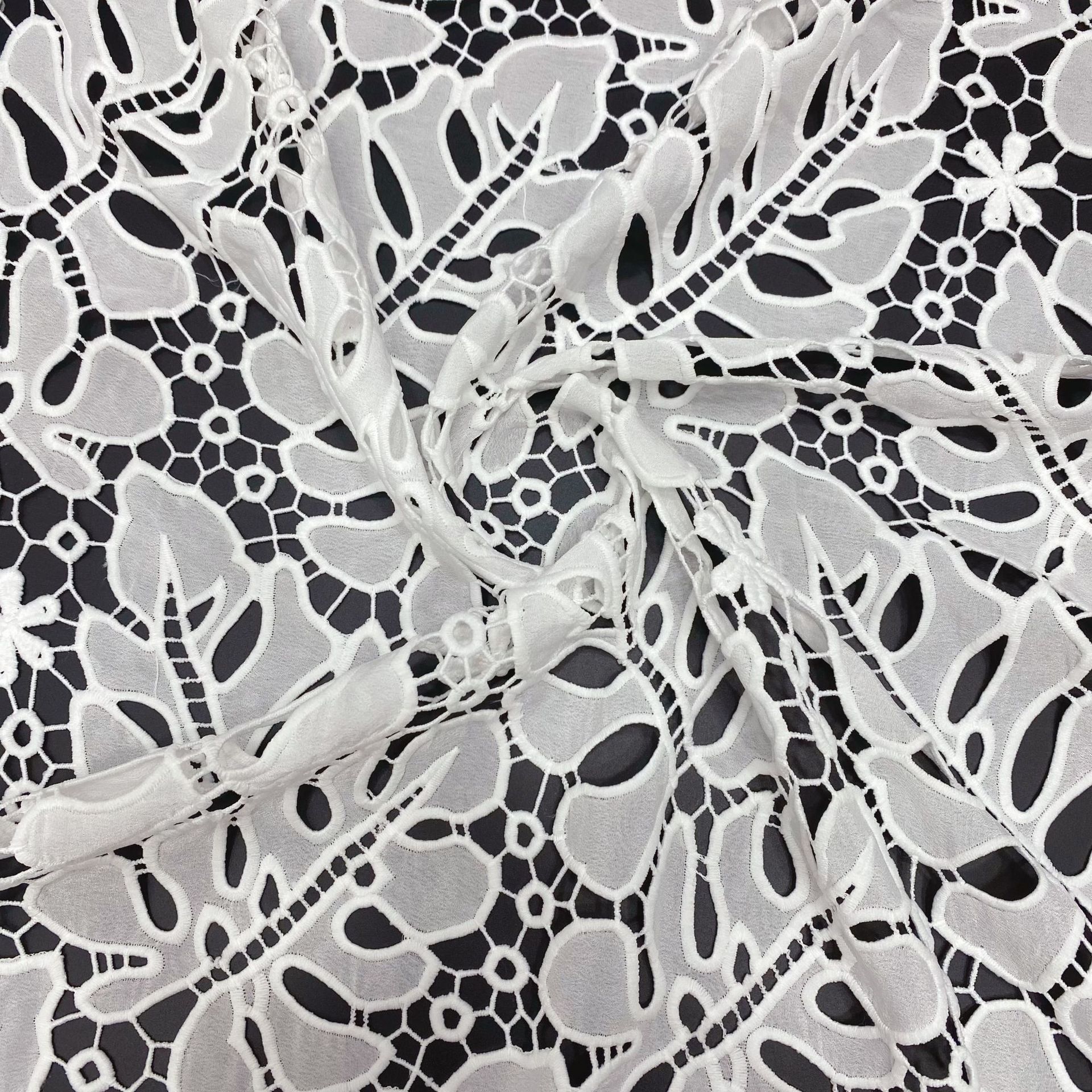 Laser Embroidered Chiffon Fabric With Floral Cutouts Full Width