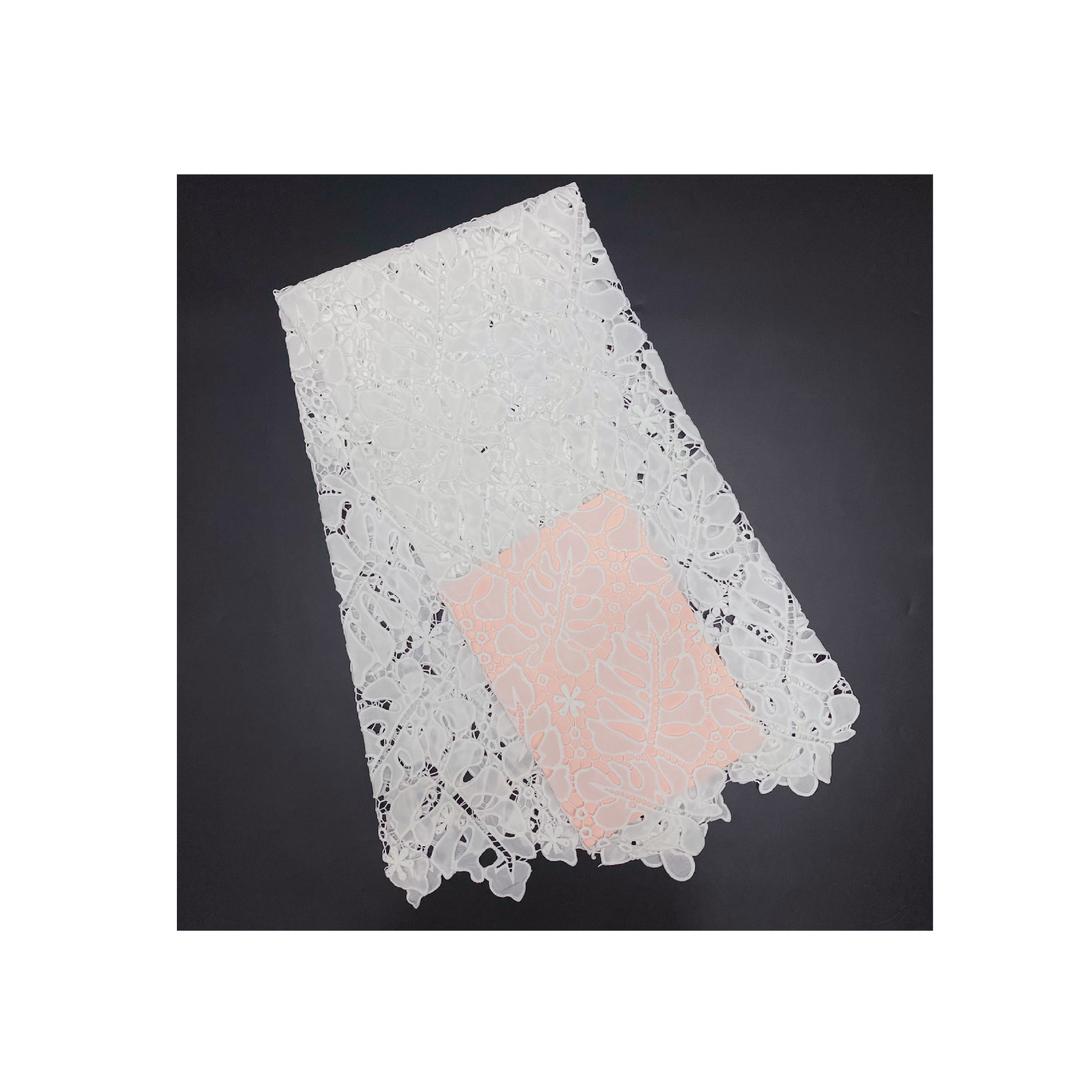 Laser Embroidered Chiffon Fabric With Floral Cutouts Full Width