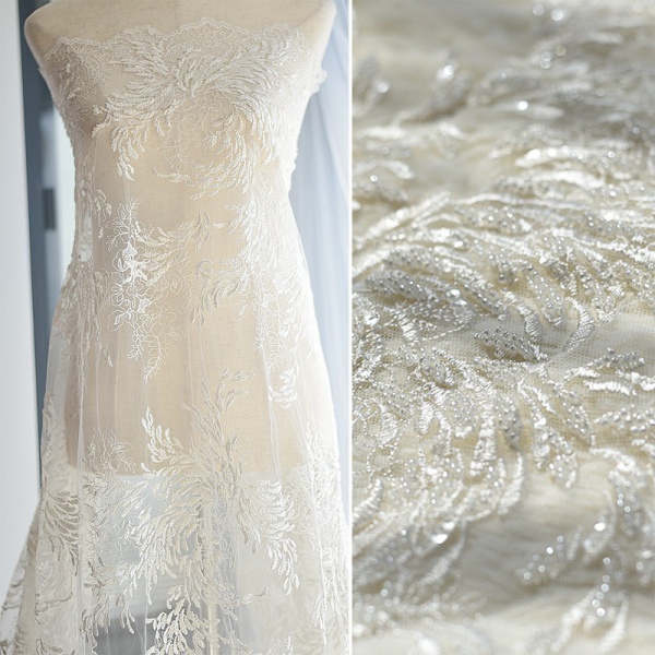 European Style Full Beaded Embroidered Lace Fabric