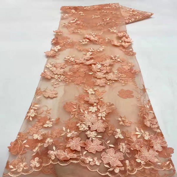 3D Embroidery Fabric With Beaded Appliques