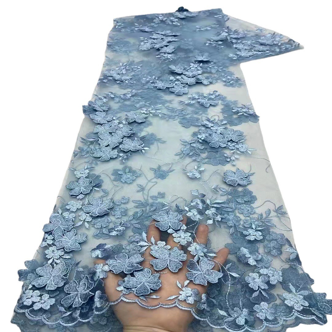 3D Embroidery Fabric With Beaded Appliques