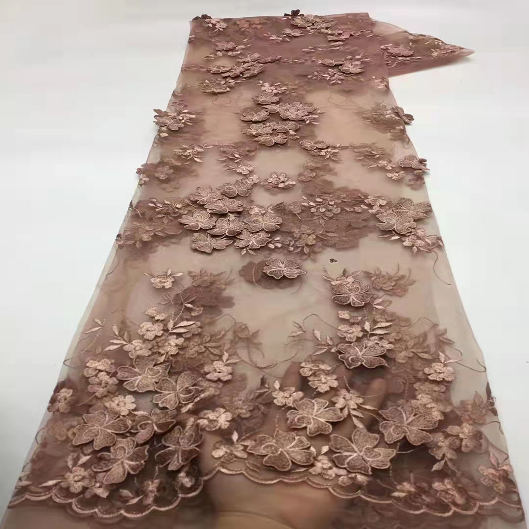 3D Embroidery Fabric With Beaded Appliques