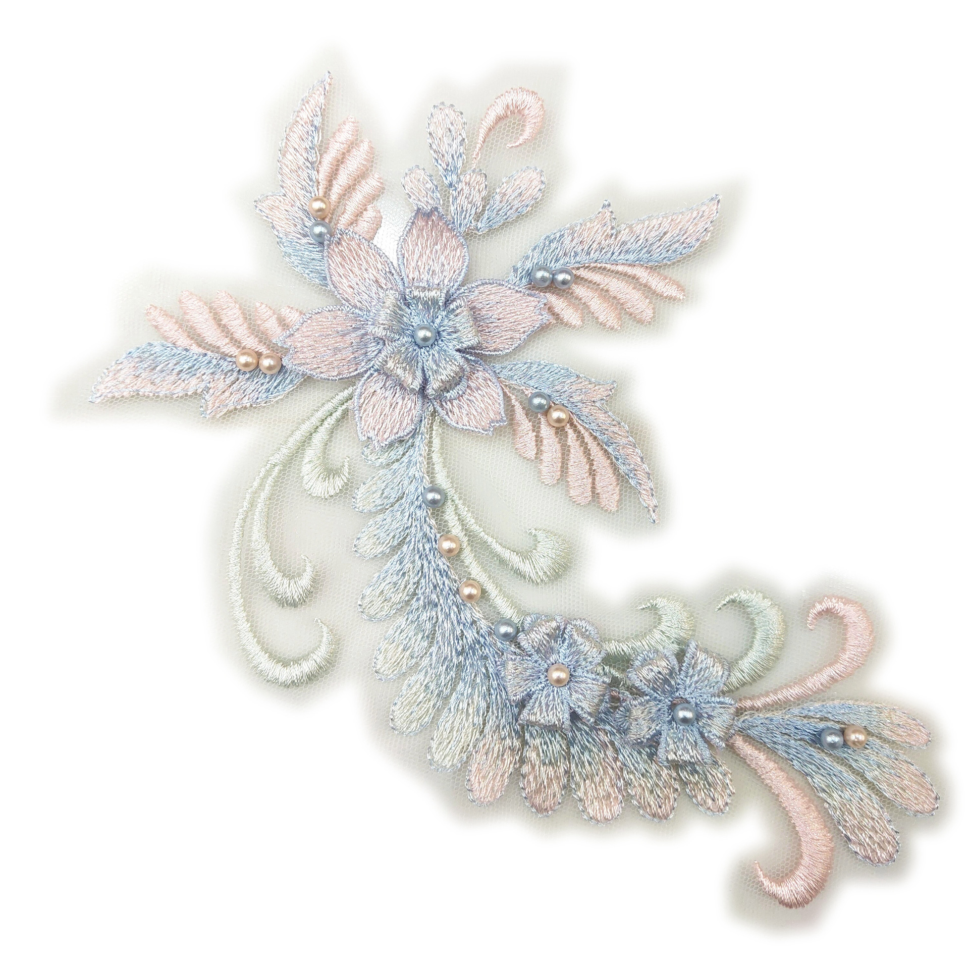 3D Embroidered Mesh Beaded Lace Applique Decoration