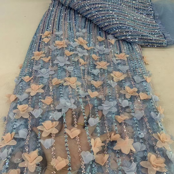 Three-Dimensional Full-Length Lace Beads And Sequins Lace Fabric