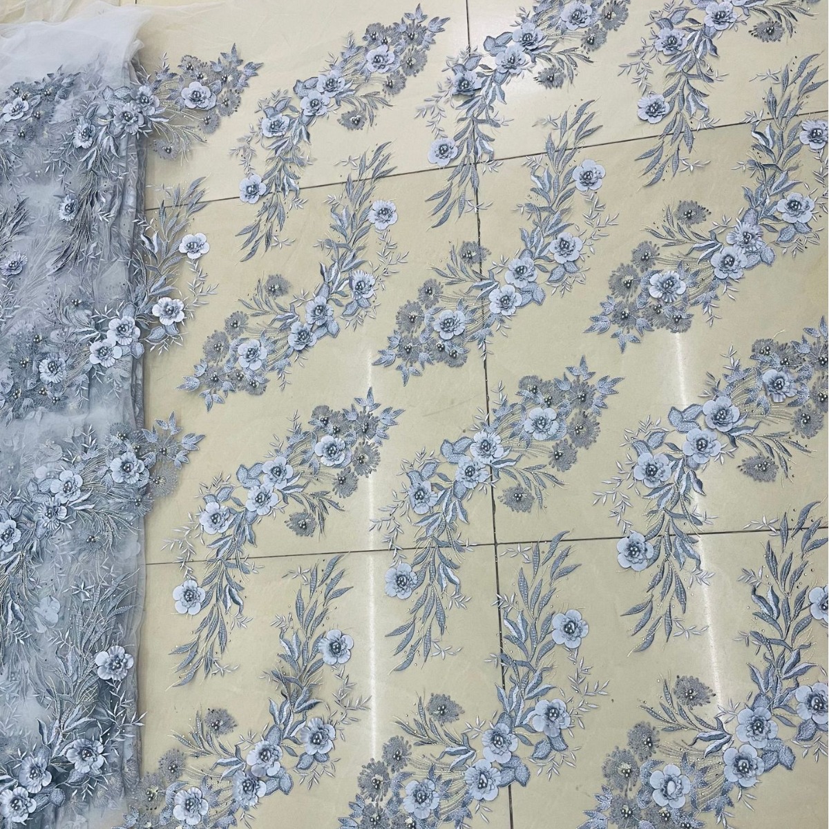 3D Embroidery Full-Width Multi-Color Hot-Drilling And Beading Fabric