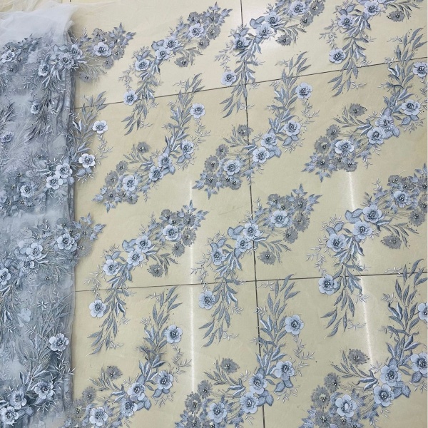 3D Embroidery Full-Width Multi-Color Hot-Drilling And Beading Fabric
