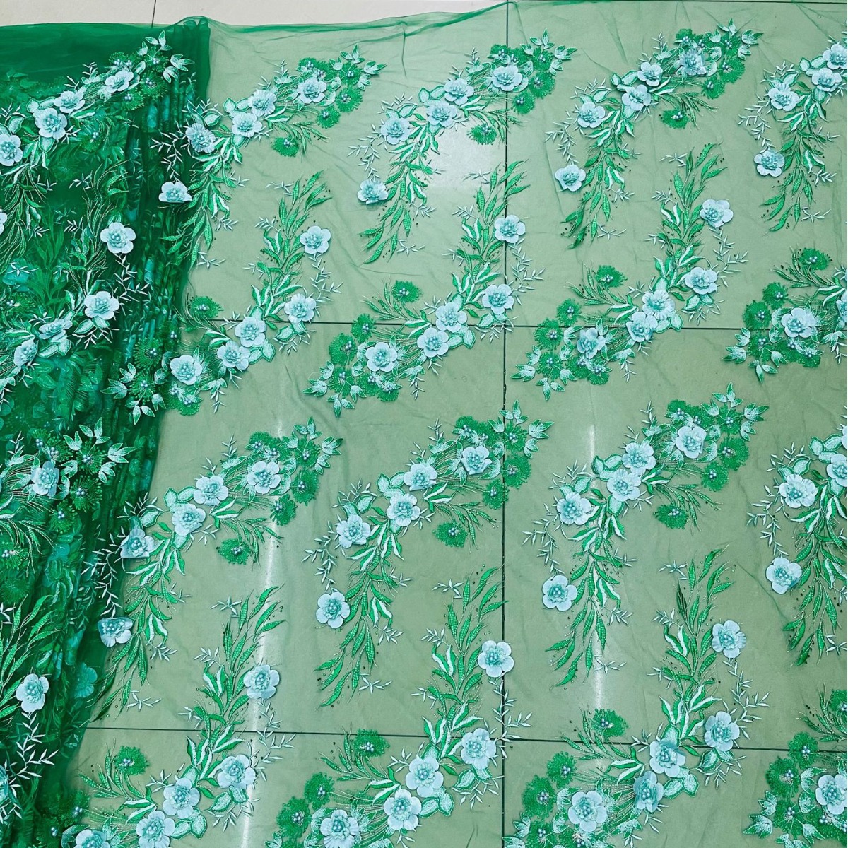 3D Embroidery Full-Width Multi-Color Hot-Drilling And Beading Fabric
