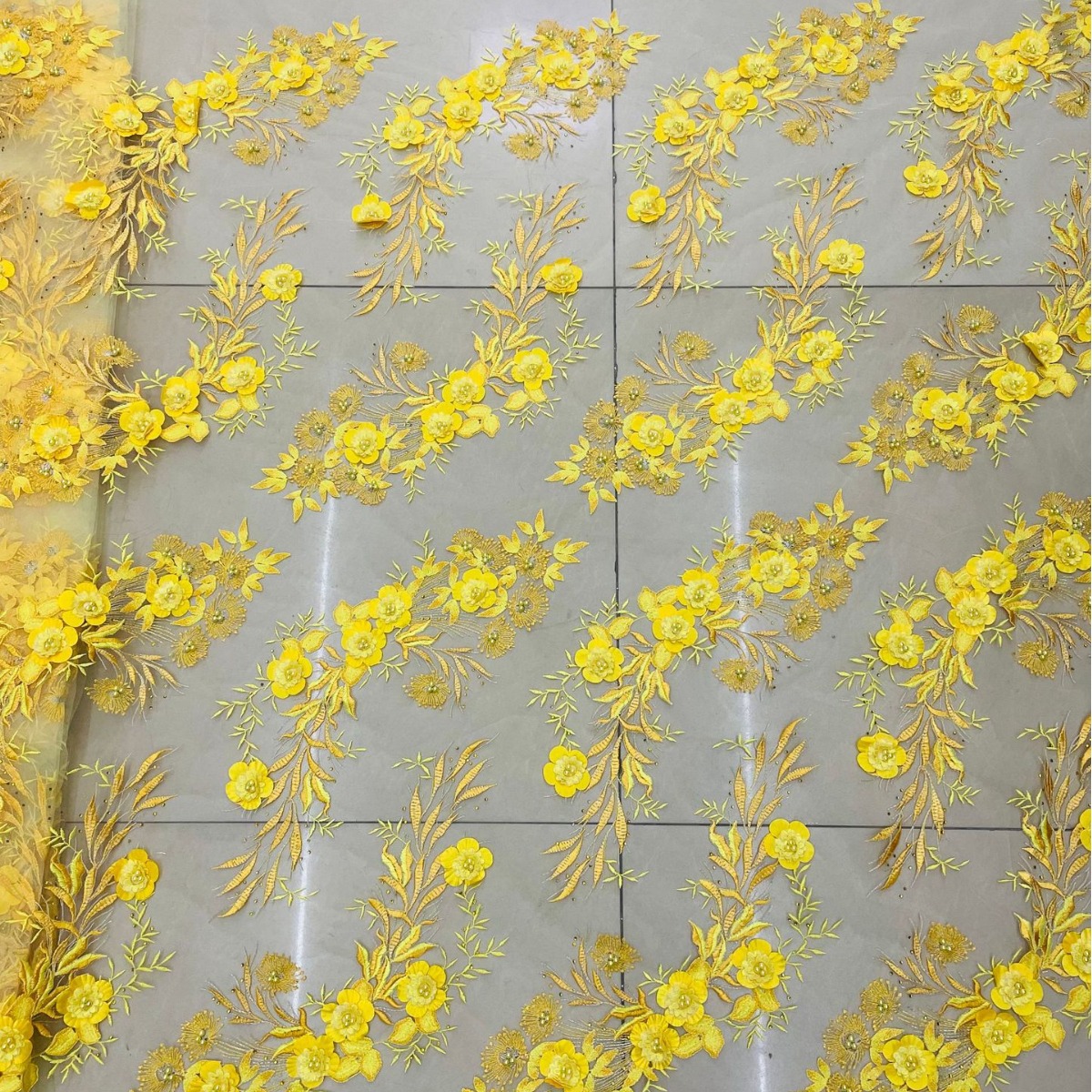 3D Embroidery Full-Width Multi-Color Hot-Drilling And Beading Fabric