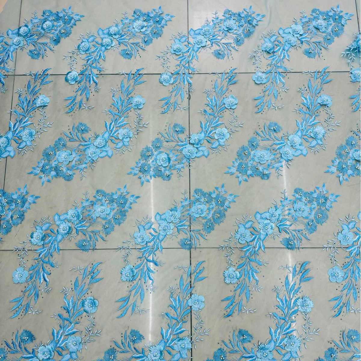 3D Embroidery Full-Width Multi-Color Hot-Drilling And Beading Fabric