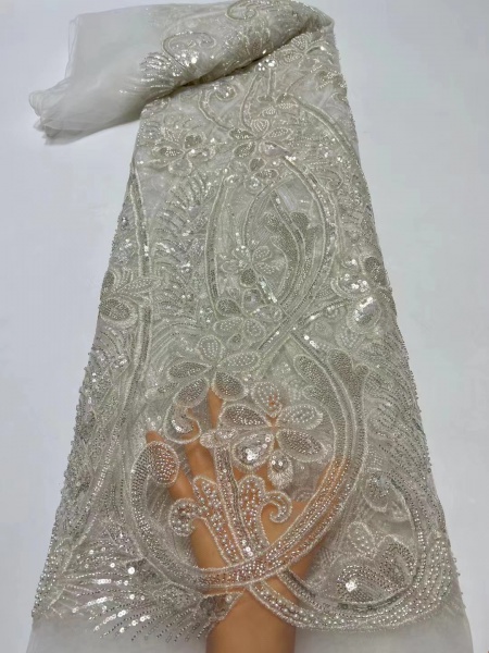 French Beaded Flower Beaded Full Mesh Fabric