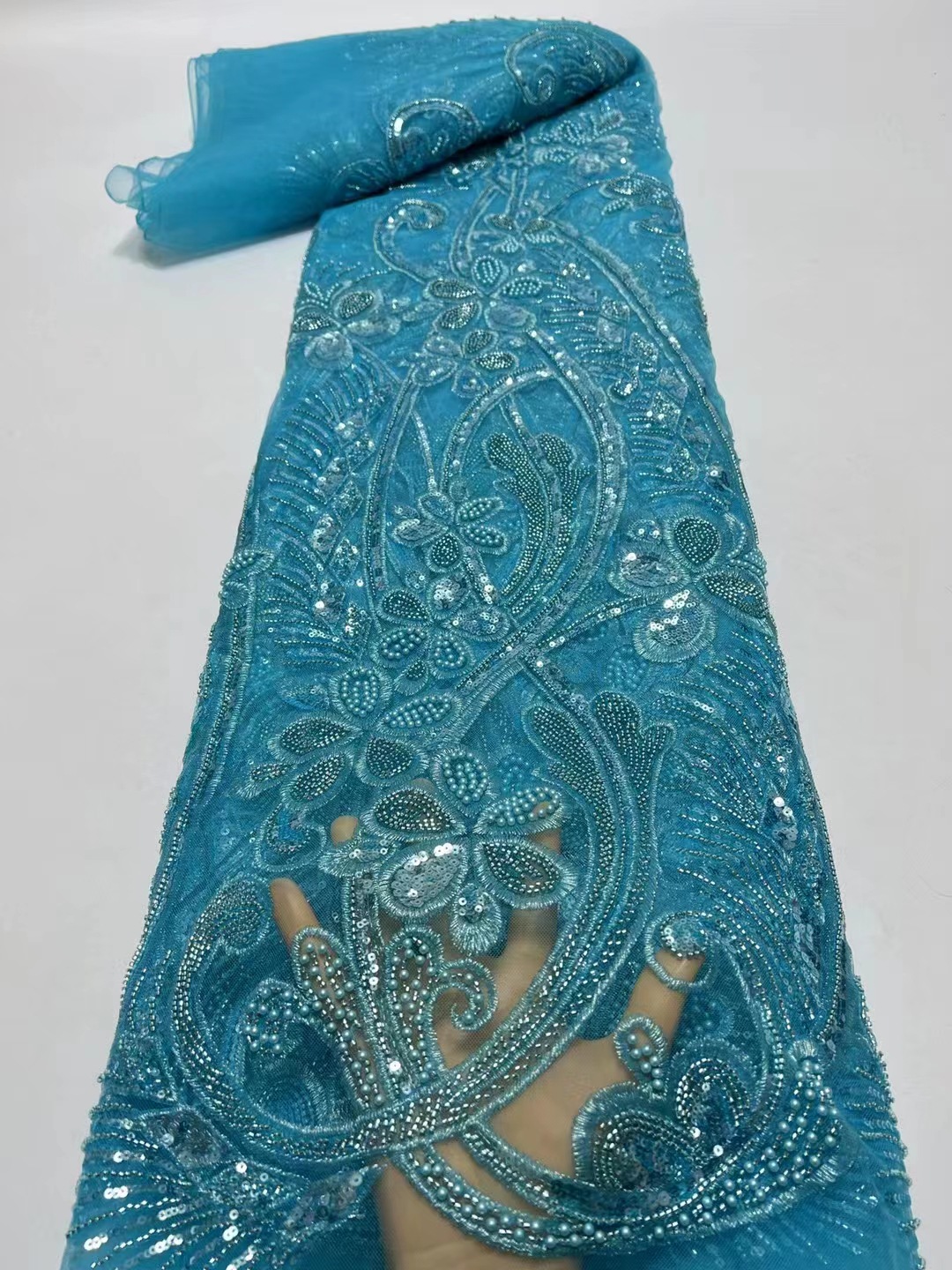 French Beaded Flower Beaded Full Mesh Fabric