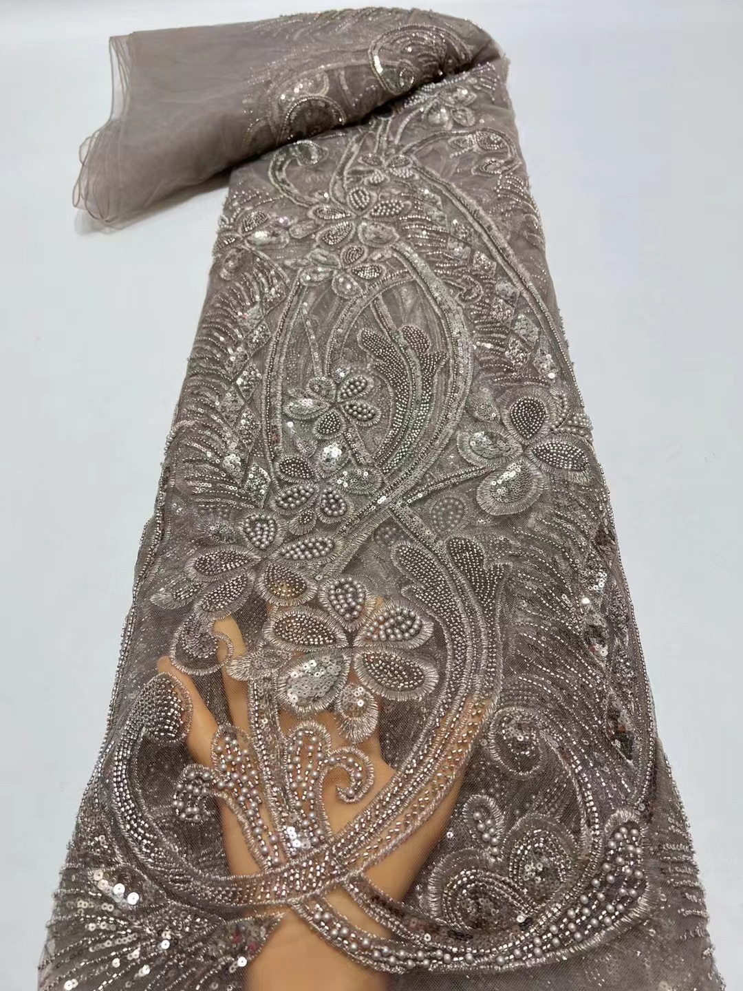 French Beaded Flower Beaded Full Mesh Fabric