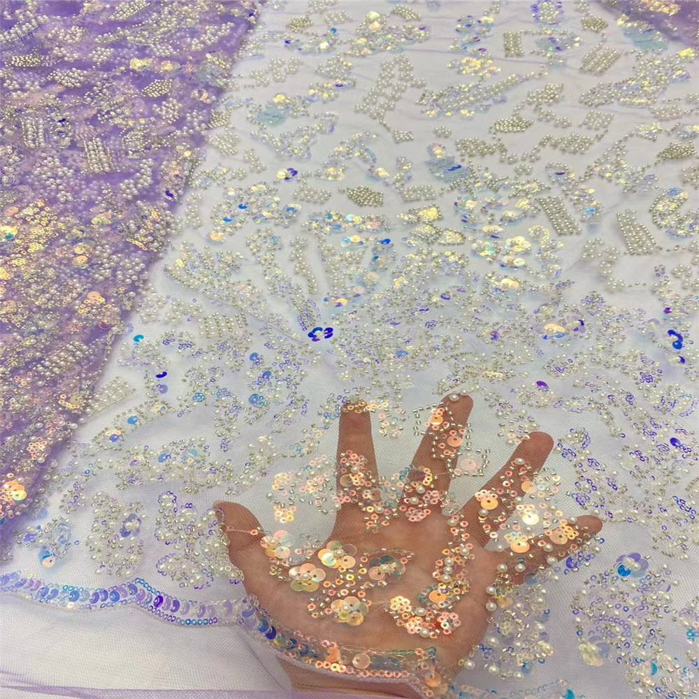 Heavy Beaded And Diamond Sequined Mesh Embroidery