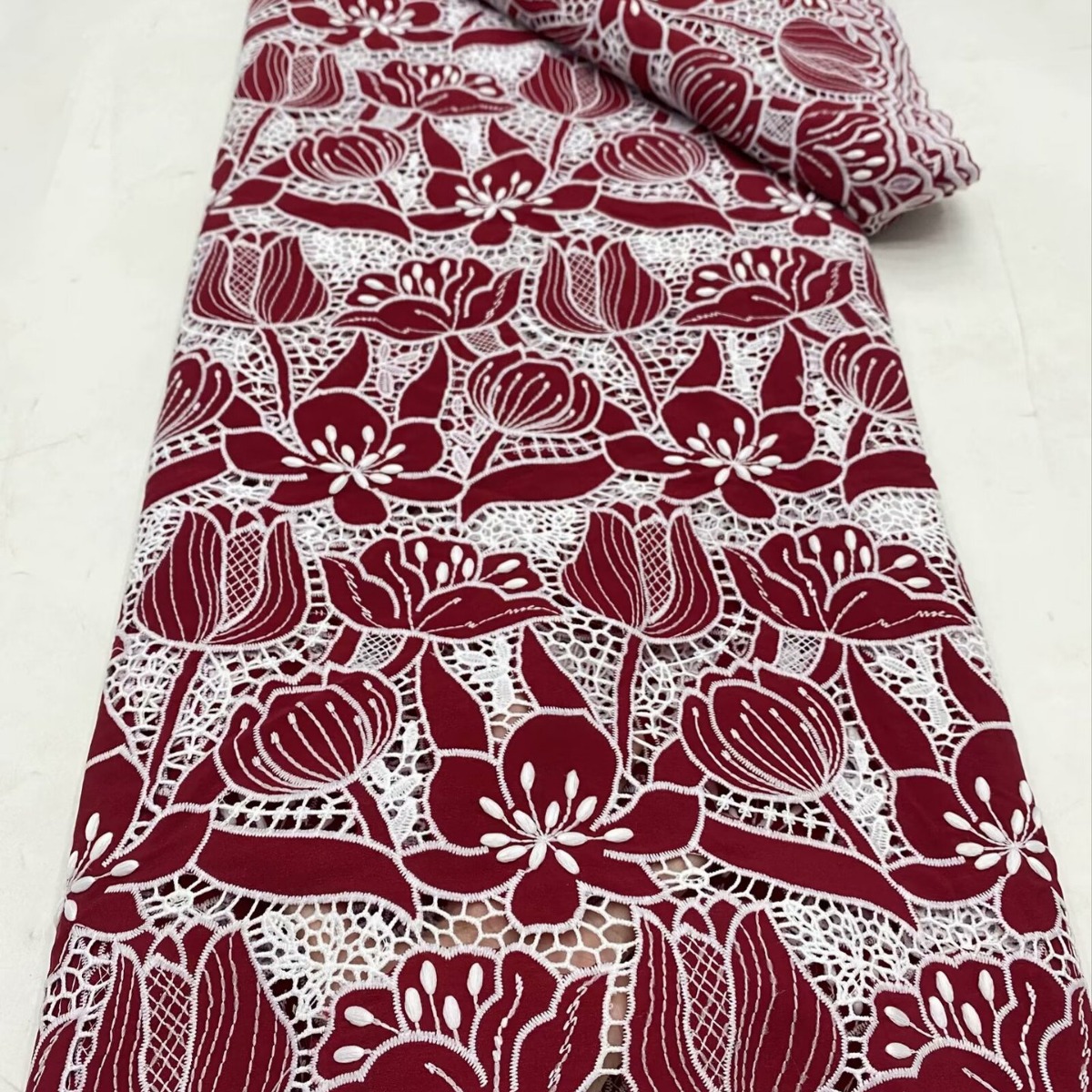 Chiffon Laser Flower Full-Frame 3D Stamen Embroidery
