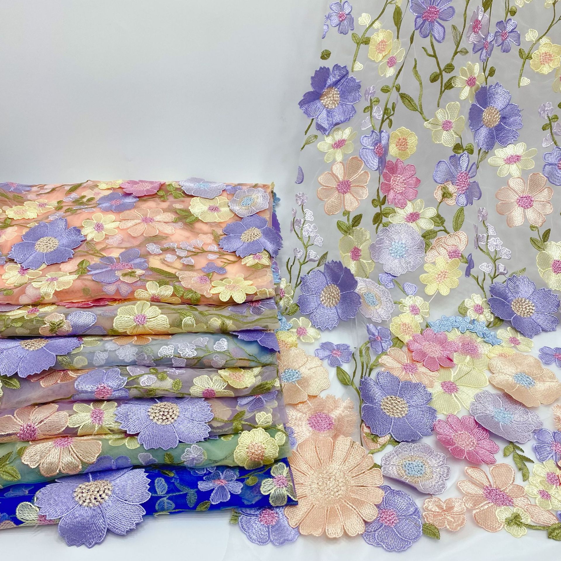 Multicolor 3D Chrysanthemum Embroidery Clothing Accessories
