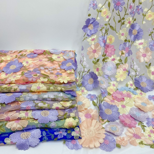 Multicolor 3D Chrysanthemum Embroidery Clothing Accessories