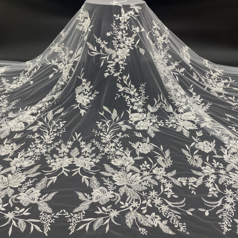 Hand-Beaded Wedding Dress Fabric