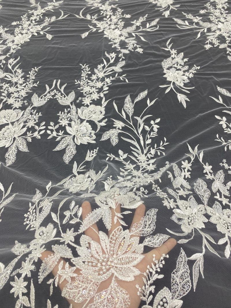 Hand-Beaded Wedding Dress Fabric