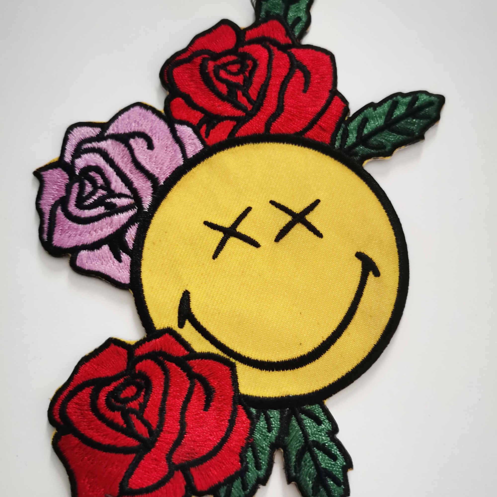 Smiley Face Rose Embroidered Patch DIY Clothing
