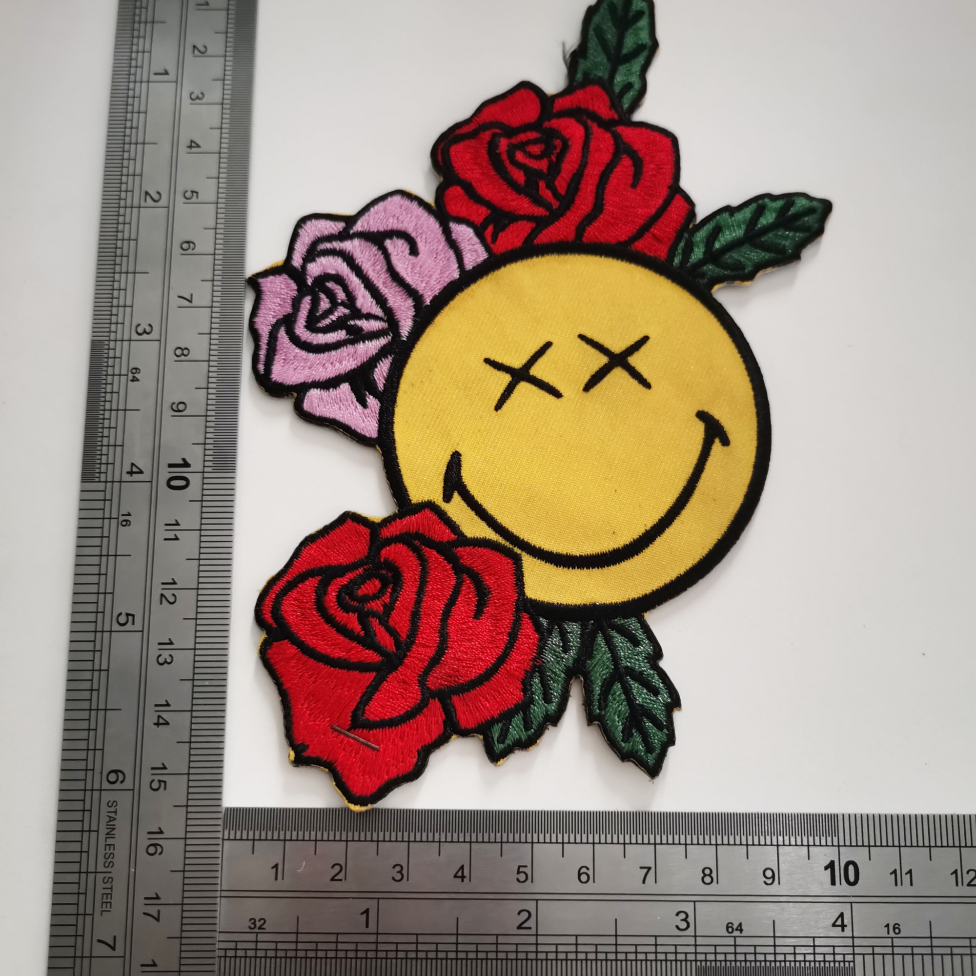 Smiley Face Rose Embroidered Patch DIY Clothing