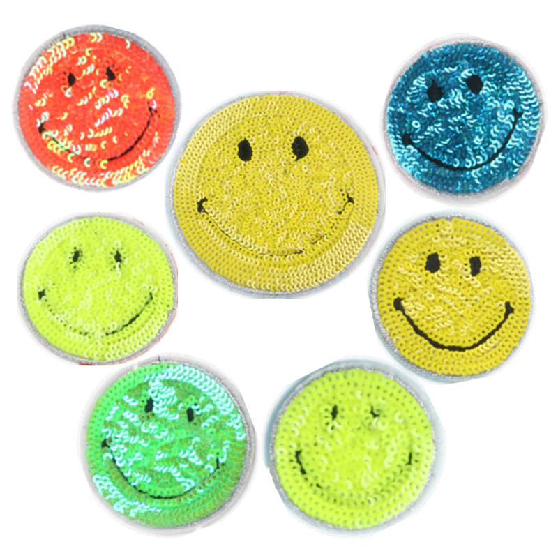 Colorful Smiley Face Round Sequin Patches Bead Patches DIY Clothing Accessories