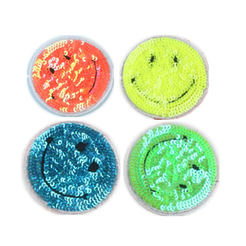 Colorful Smiley Face Round Sequin Patches Bead Patches DIY Clothing Accessories