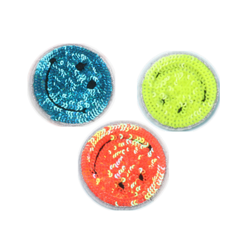 Colorful Smiley Face Round Sequin Patches Bead Patches DIY Clothing Accessories