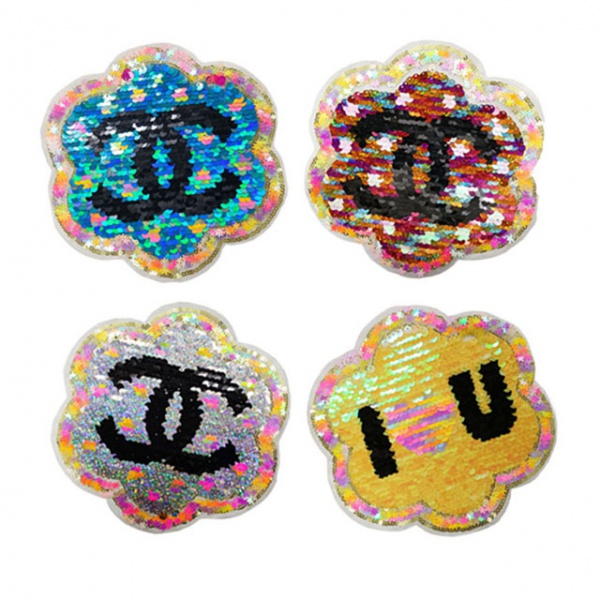 Colorful Personalized Custom Brand Name Sequin Patches Beads Patches DIY Clothing Accessories