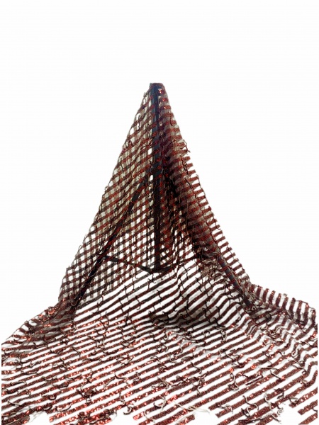 Red sequined embroidered mesh fabric