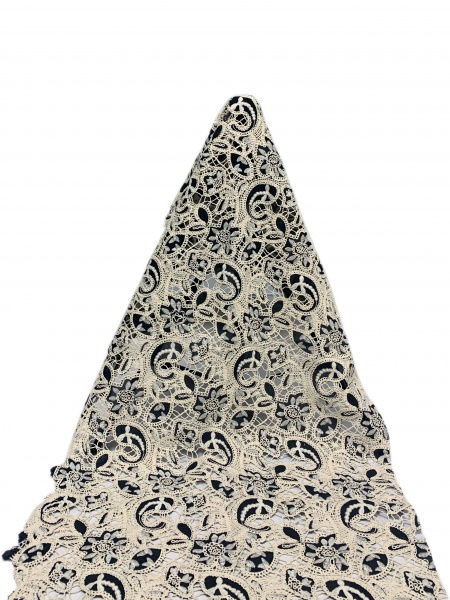 Mesh off-white cord embroidered fabric