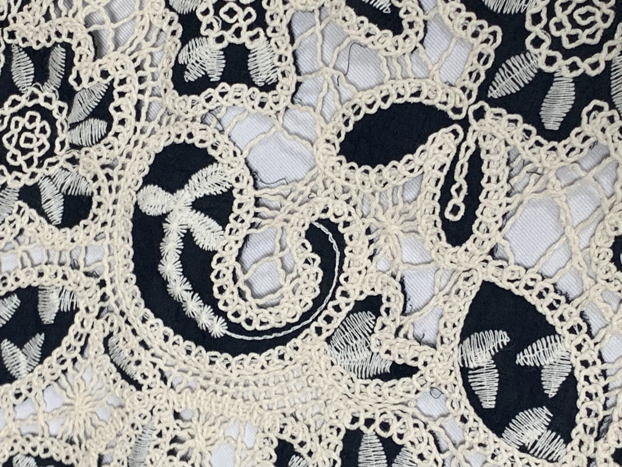Mesh off-white cord embroidered fabric
