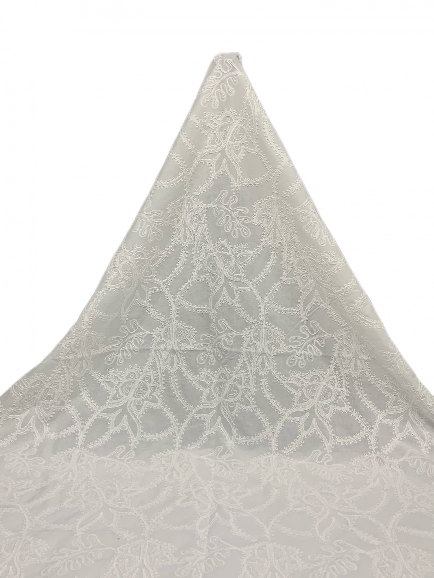 Off-white cotton yarn with ribbon embroidery fabric