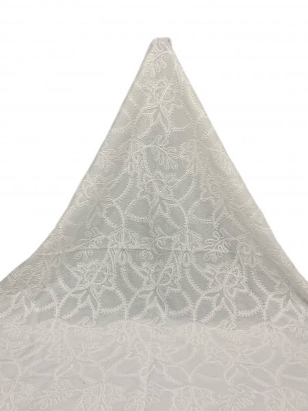 Off-white cotton yarn with ribbon embroidery fabric