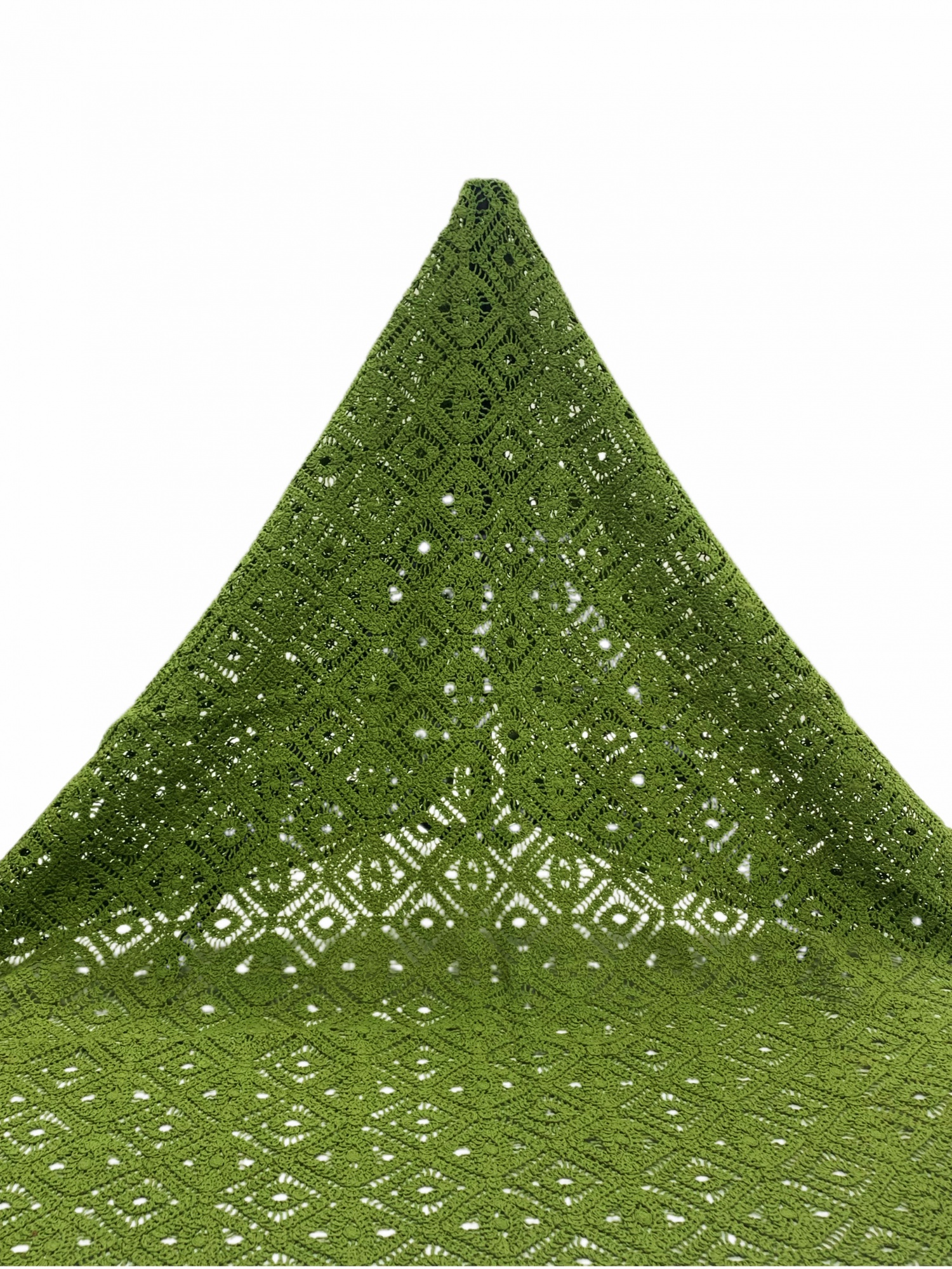 Light green machine-crocheted knitted embroidered fabric