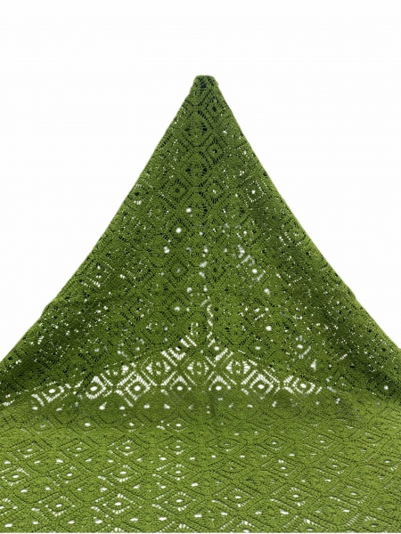 Light green machine-crocheted knitted embroidered fabric