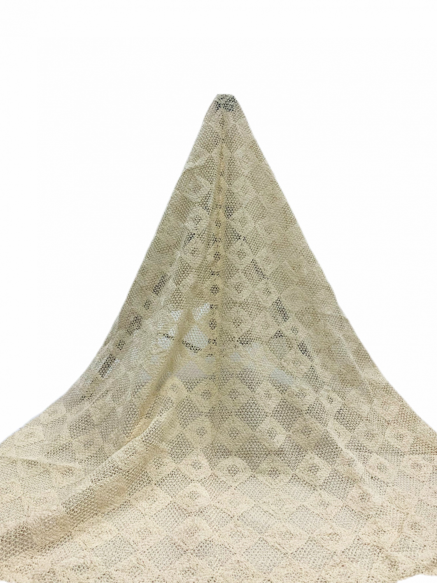 Beige rope-woven embroidered fabric.