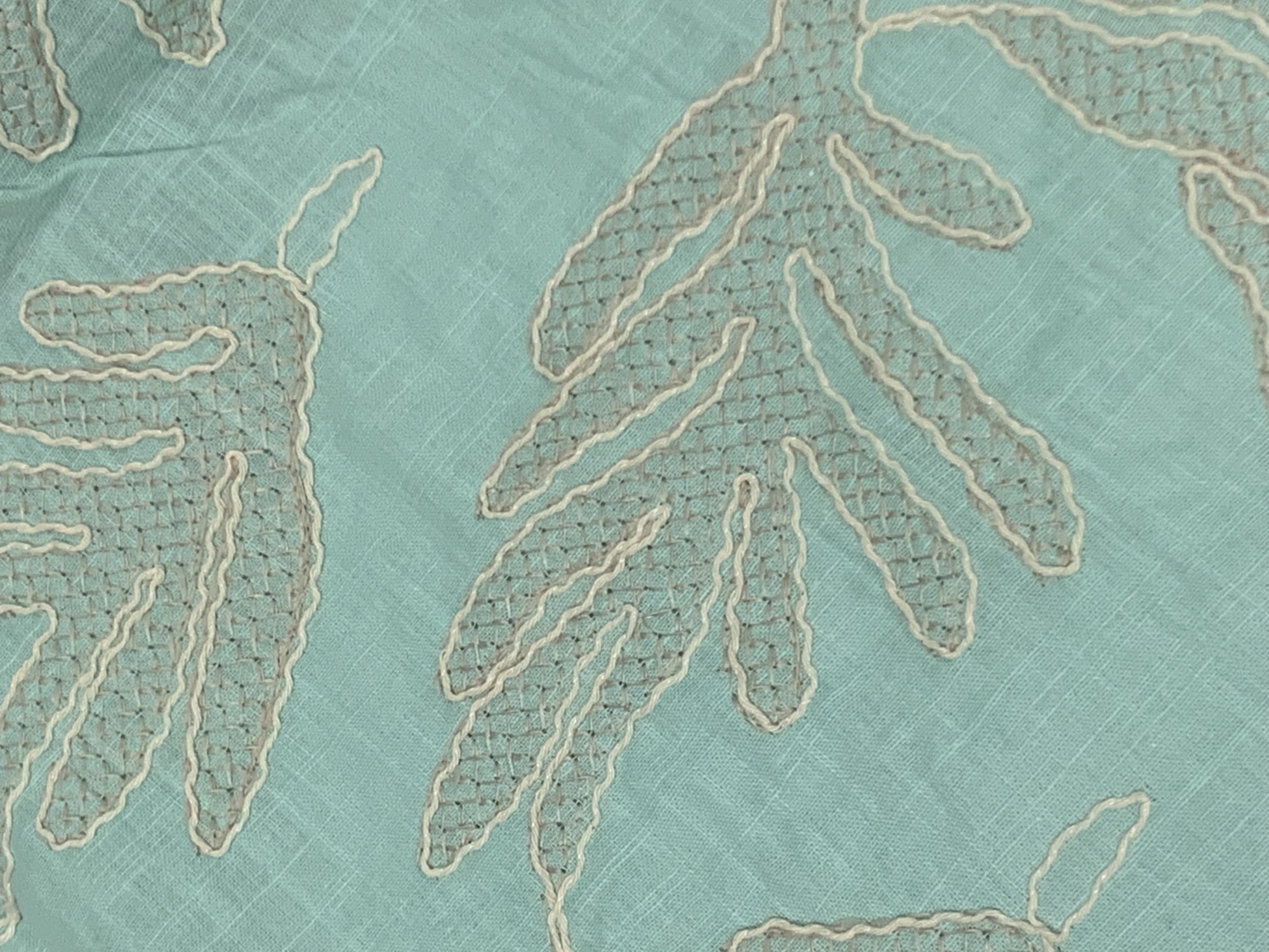 Light blue cotton fabric with embroidered ribbon