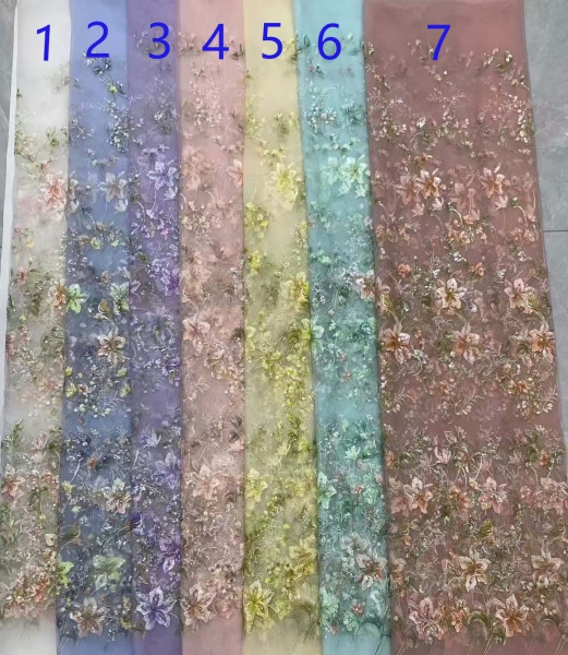 3D floral lace fabric with embroidery -- suitable for sweet lace dresses, wedding gowns, evening gowns, and stage costumes.