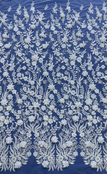 3D floral lace fabric with embroidery -- suitable for sweet lace dresses, wedding dresses, and evening gowns.