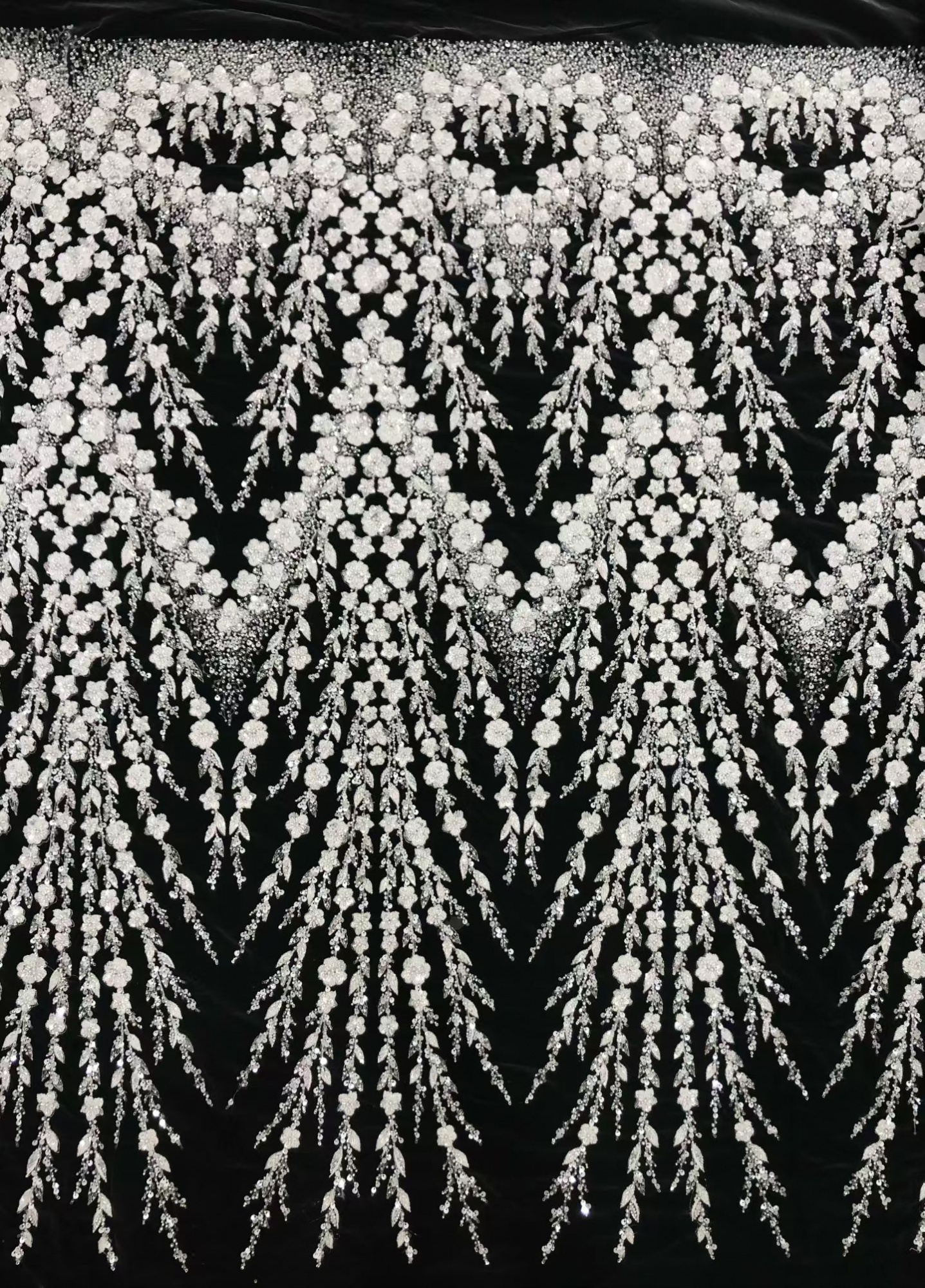 3D floral lace fabric with embroidery -- suitable for sweet lace dresses, wedding dresses, and evening gowns.