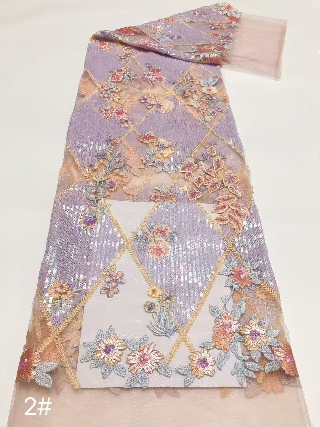 3D floral lace sequined fabric embroidery fabric -- suitable for sweet lace dresses, wedding dresses, and evening gowns.