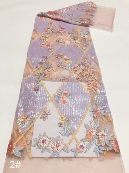 3D floral lace sequined fabric embroidery fabric -- suitable for sweet lace dresses, wedding dresses, and evening gowns.