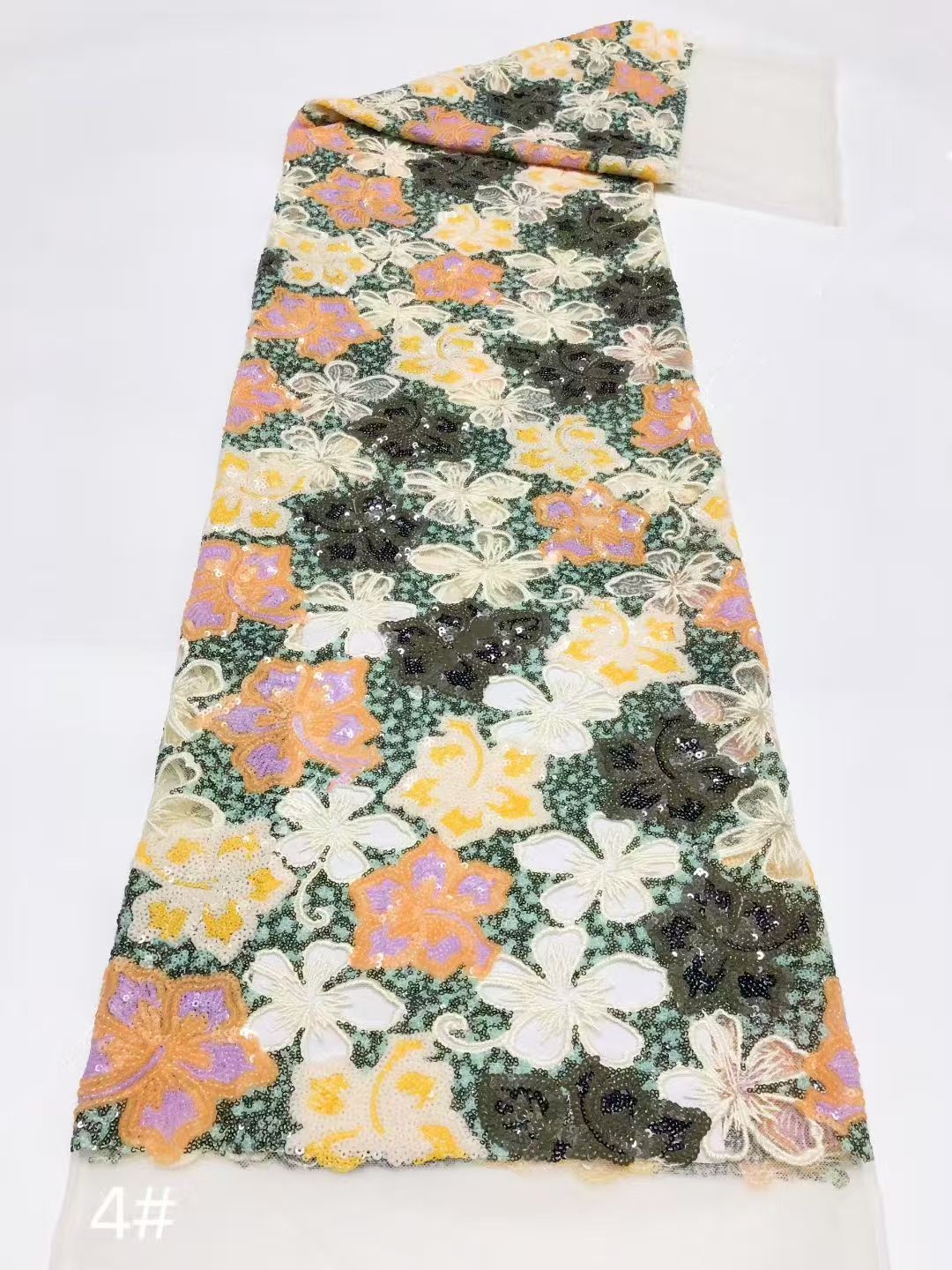 floral lace fabric with embroidery -- suitable for sweet lace dresses, wedding dresses, and evening gowns.