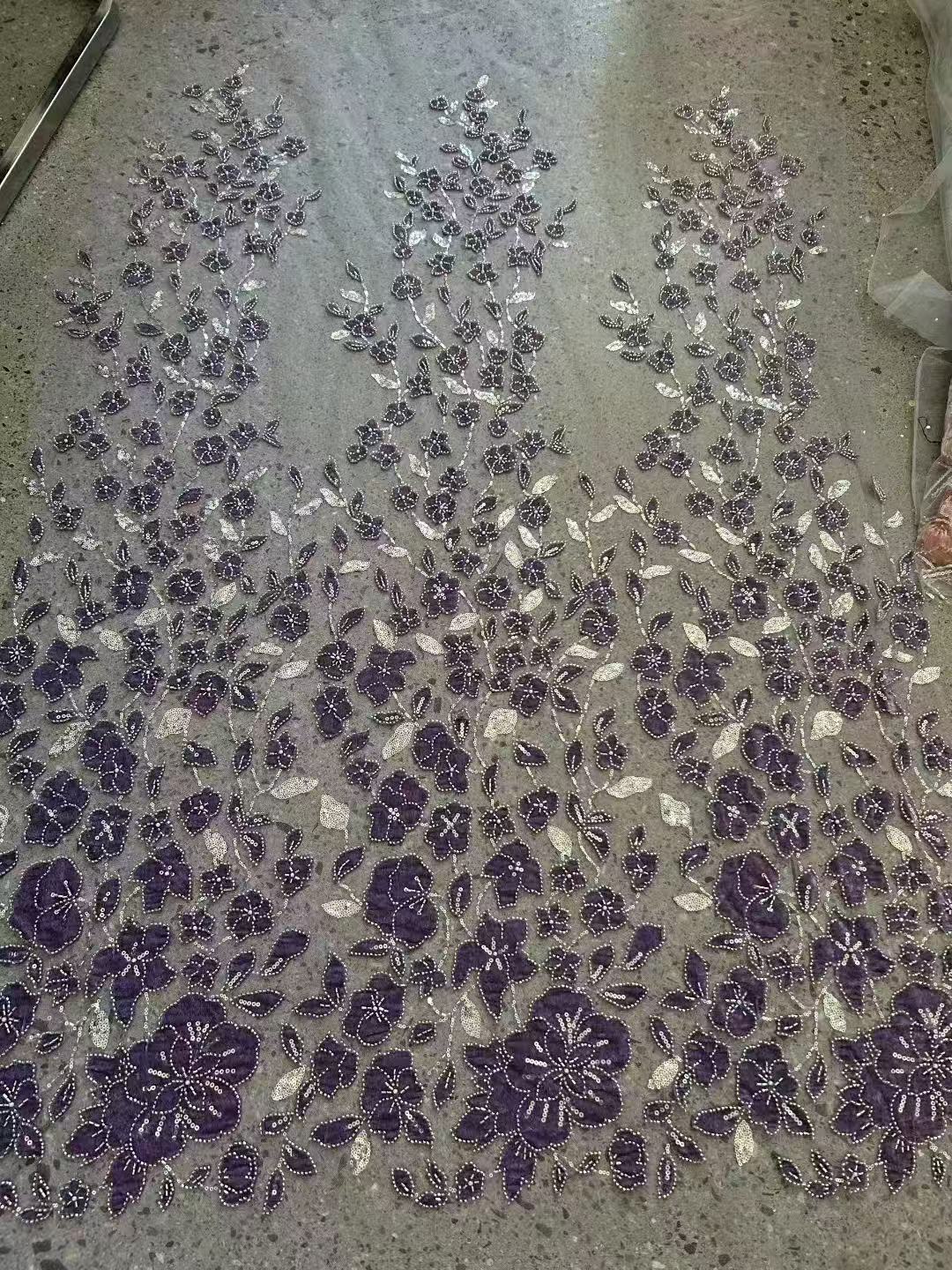 3D floral lace sequined fabric embroidery fabric -- suitable for sweet lace dresses, wedding dresses, and evening gowns.