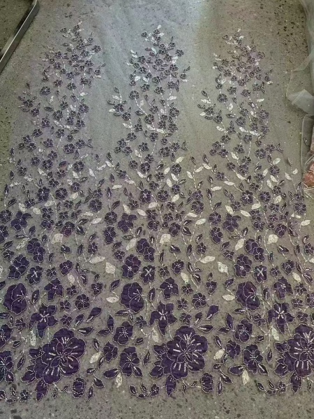 3D floral lace sequined fabric embroidery fabric -- suitable for sweet lace dresses, wedding dresses, and evening gowns.