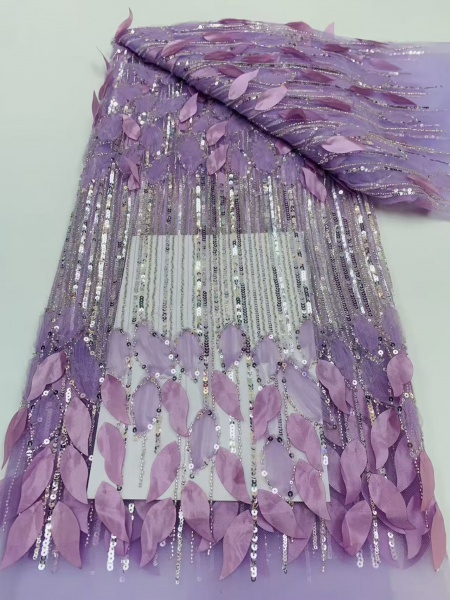 Three-dimensional leaf and flower pattern lace sequined fabric embroidery fabric -- used for sweet lace dresses, wedding dresses, and evening gowns.