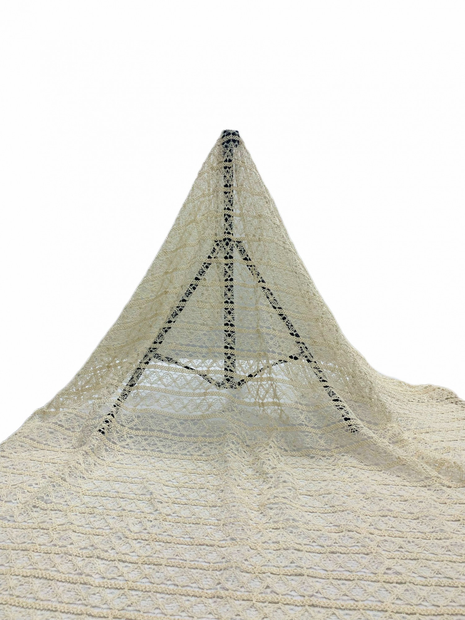 Off-white fabric with ribbon embroidery - suitable for sweet lace dresses, home textiles, clothing, and formal wear.