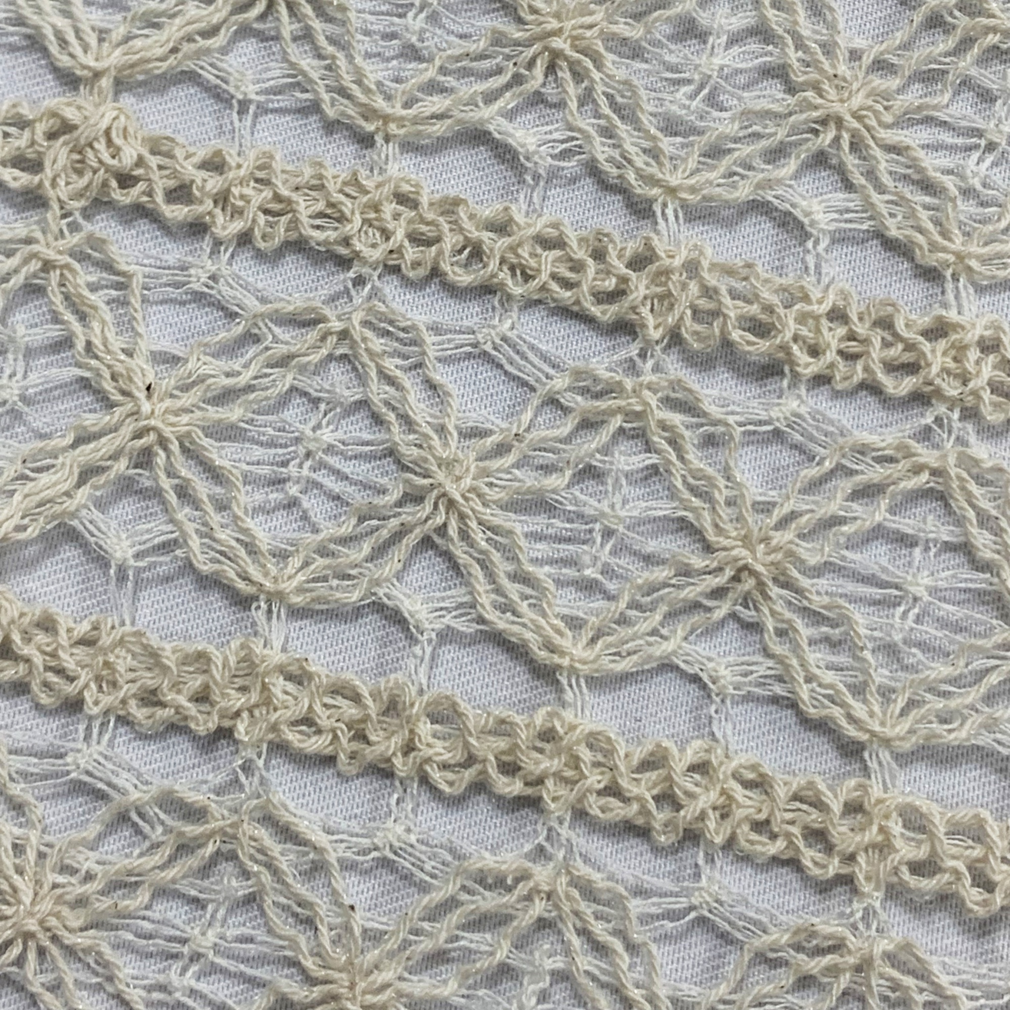 Off-white fabric with ribbon embroidery - suitable for sweet lace dresses, home textiles, clothing, and formal wear.
