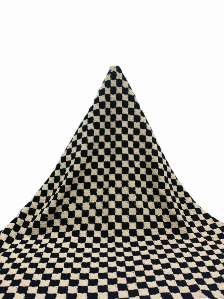 Black and white checkered crocheted embroidered fabric -- suitable for sweet lace dresses, wedding dresses, formal wear, stage costumes.